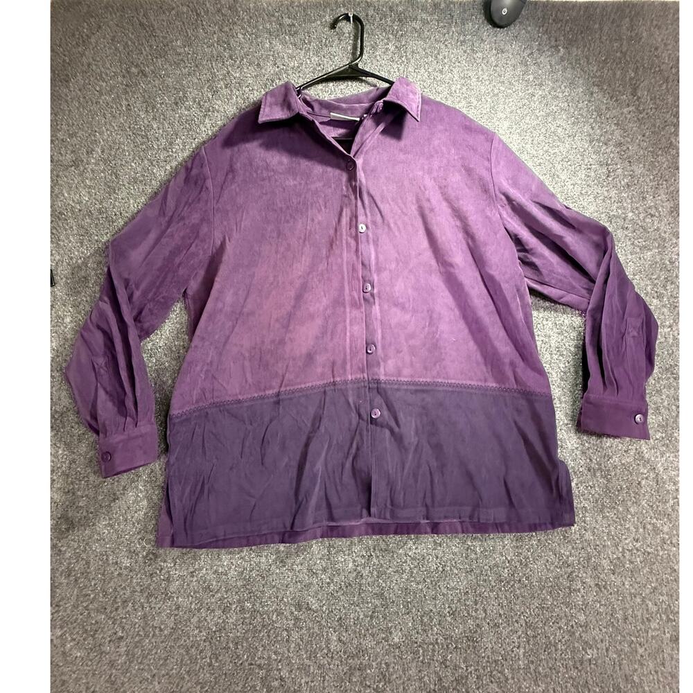 Parisian Works Woman Purple Faux Suede Button Down Shirt Size 18W Plus